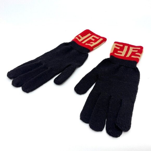 UNUSED FENDI Zucca Glove Glove wool Brown x Red - Picture 2 of 9